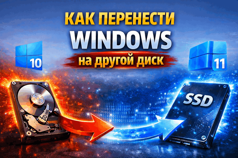 Как перенести Windows с одного диска на другой без переустановки и потери данных (2026)